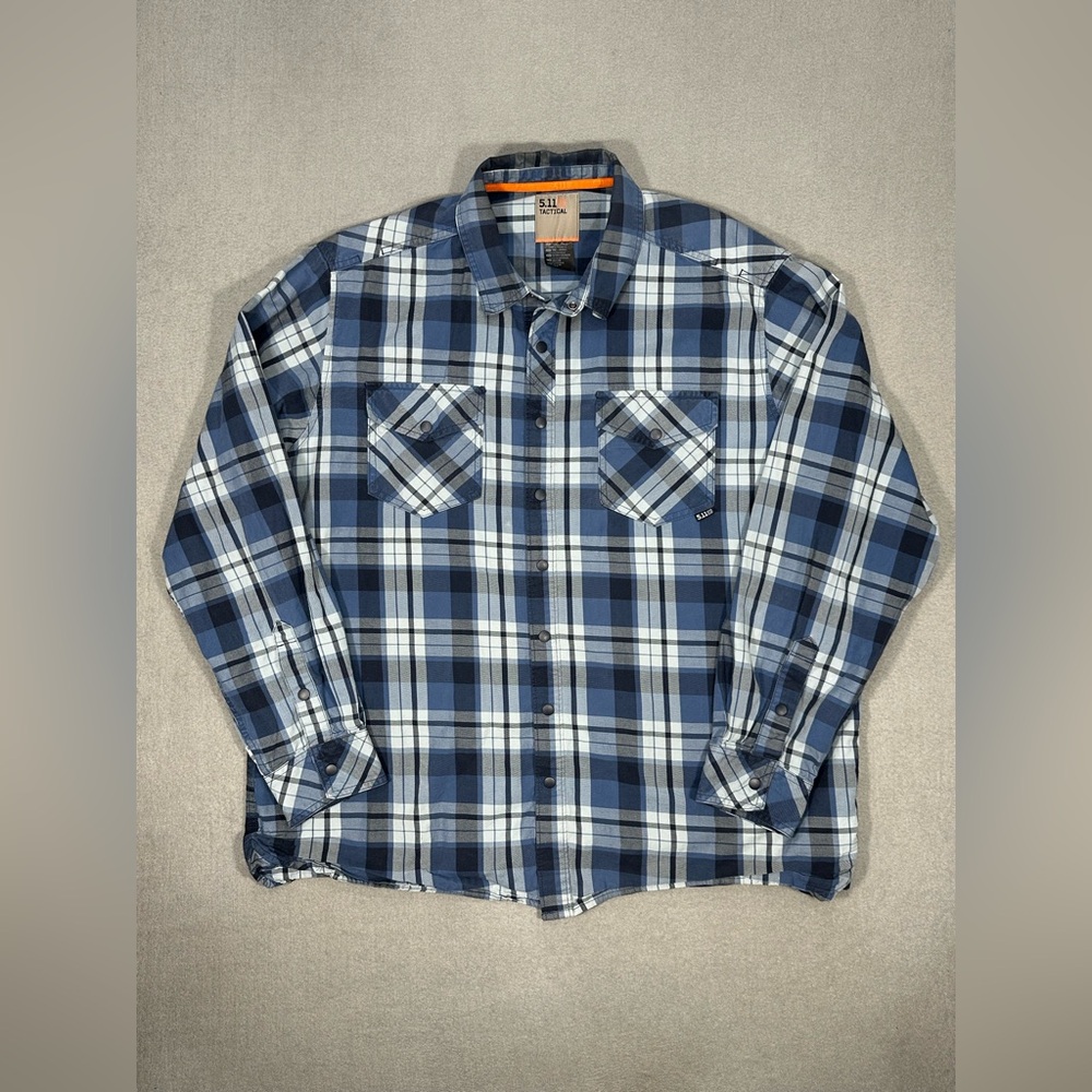 Men’s 5.11 Tactical Plaid Button Up Shirt XL Snap Front Blue